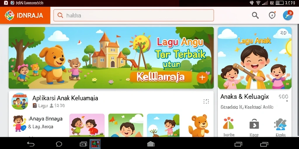 Tampilan antarmuka ceria aplikasi IDNRAJA dengan lagu anak.